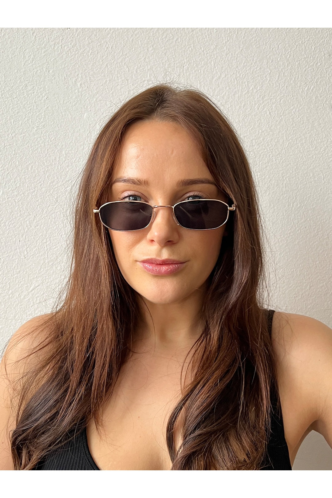 Gold Slim Metal Frame Rectangle Sunglasses, Image 1 of 5