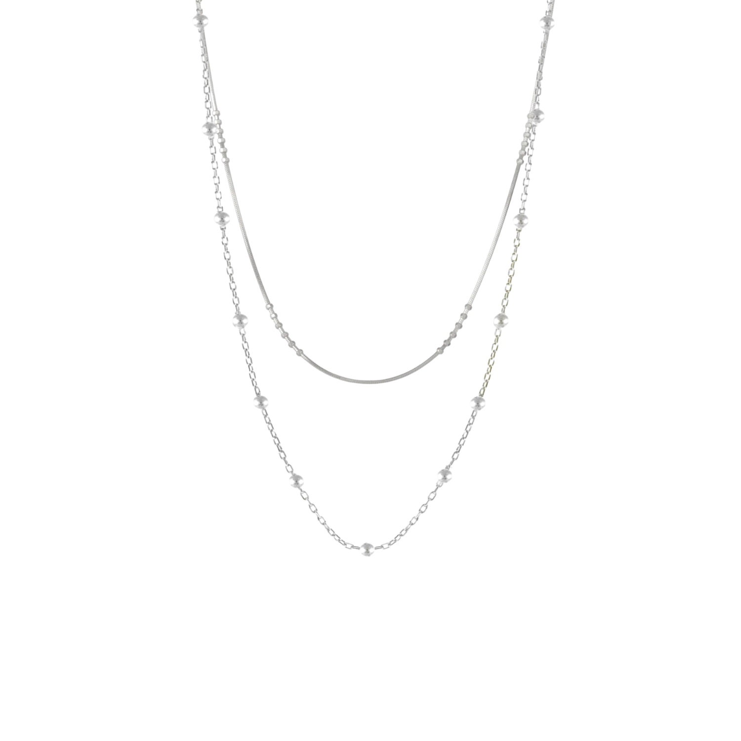 Silver Beaded Chains Sterling Silver Layering Necklace Set, Image 1 of 1