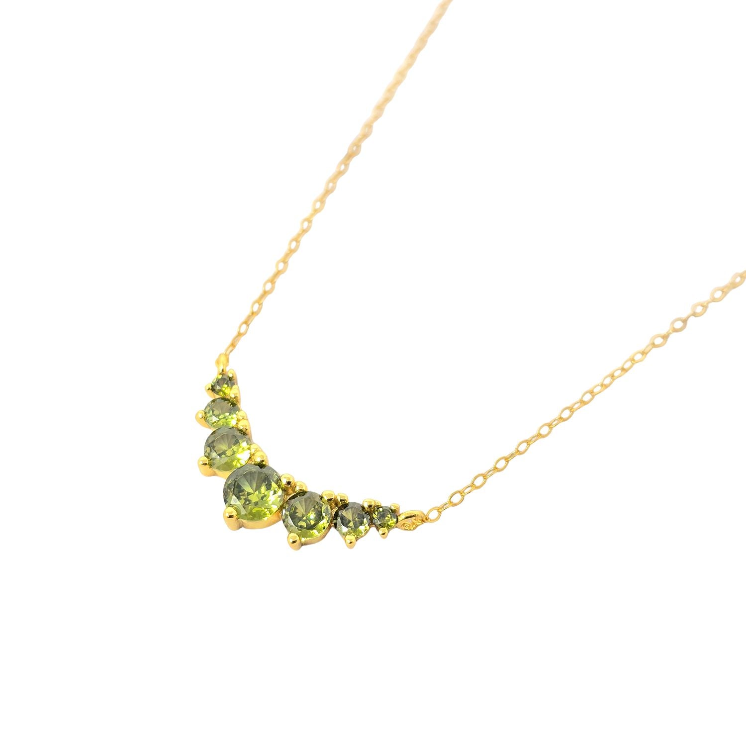 Green Graduated Round Peridot Stones Gold Plated Necklace