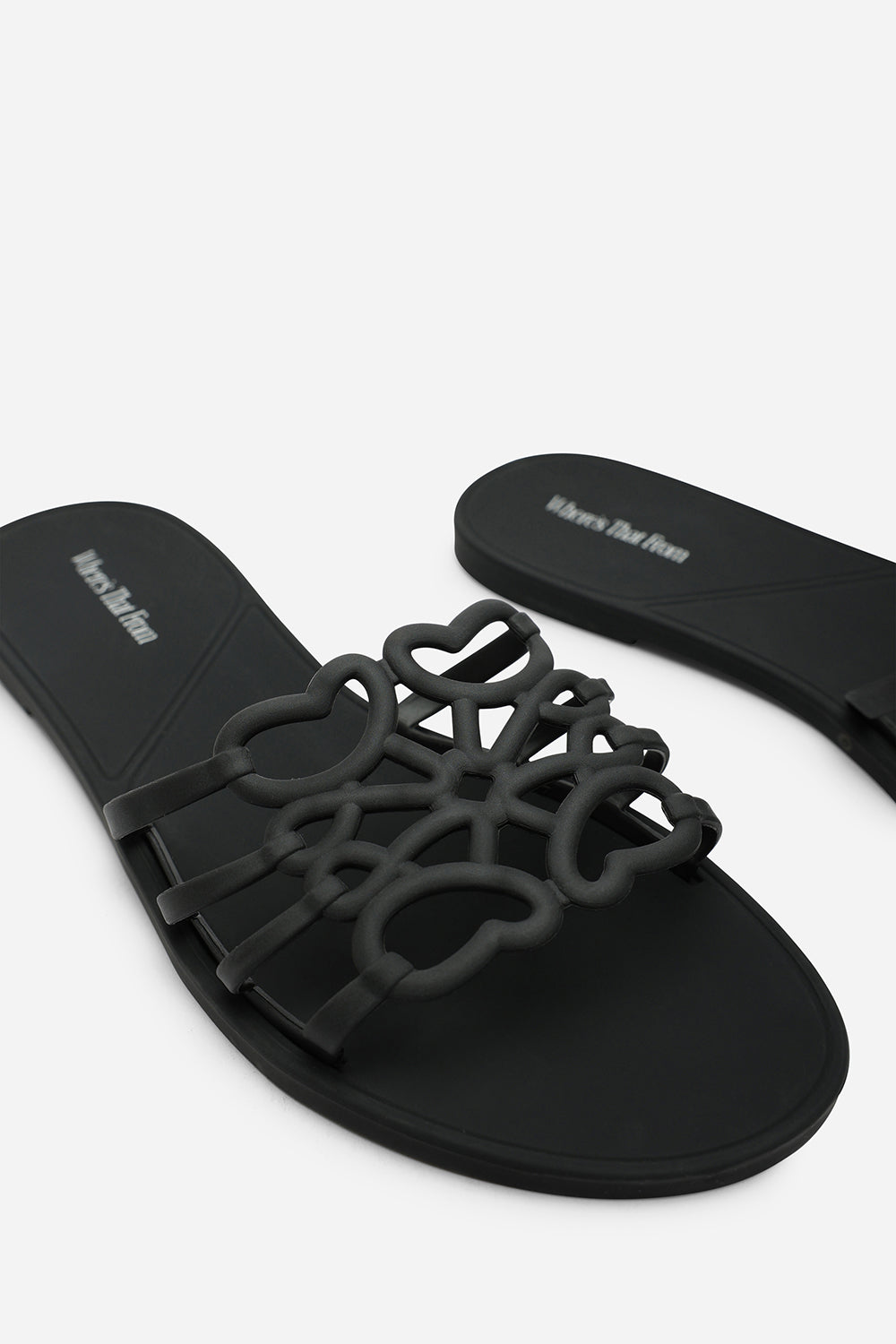 Black Emiliana Matte Cut Out Jelly Flat Sandals, Image 5 of 6