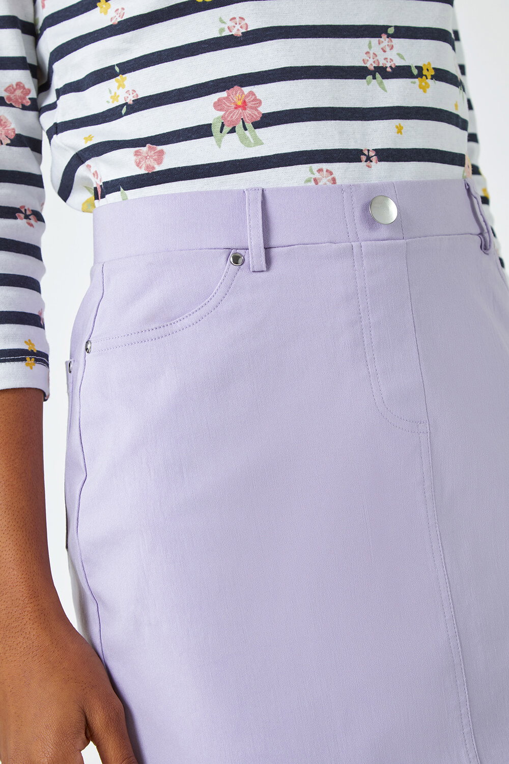 Lilac Elastic Waist Straight Stretch Skirt, Image 3 of 5