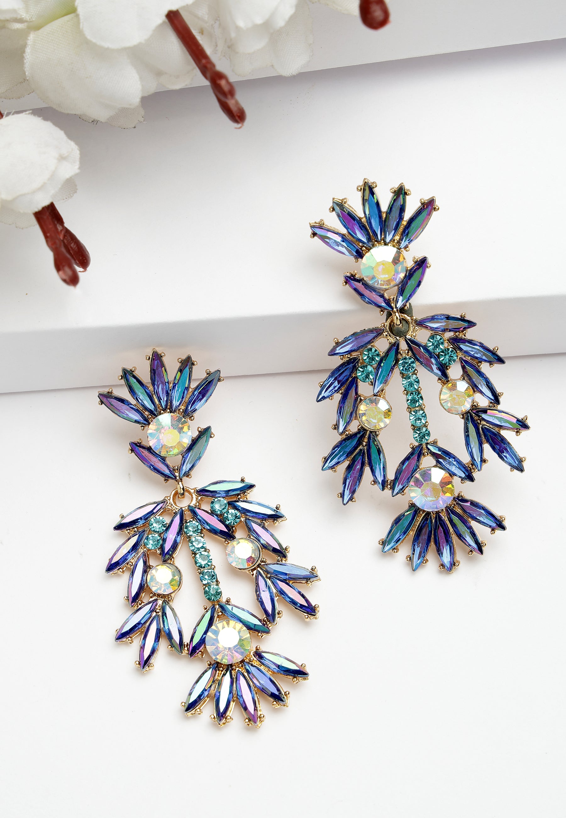 Blue AVANT-GARDE PARIS Blue Diva Collection Fancy Floral Plume Earrings, Image 2 of 5