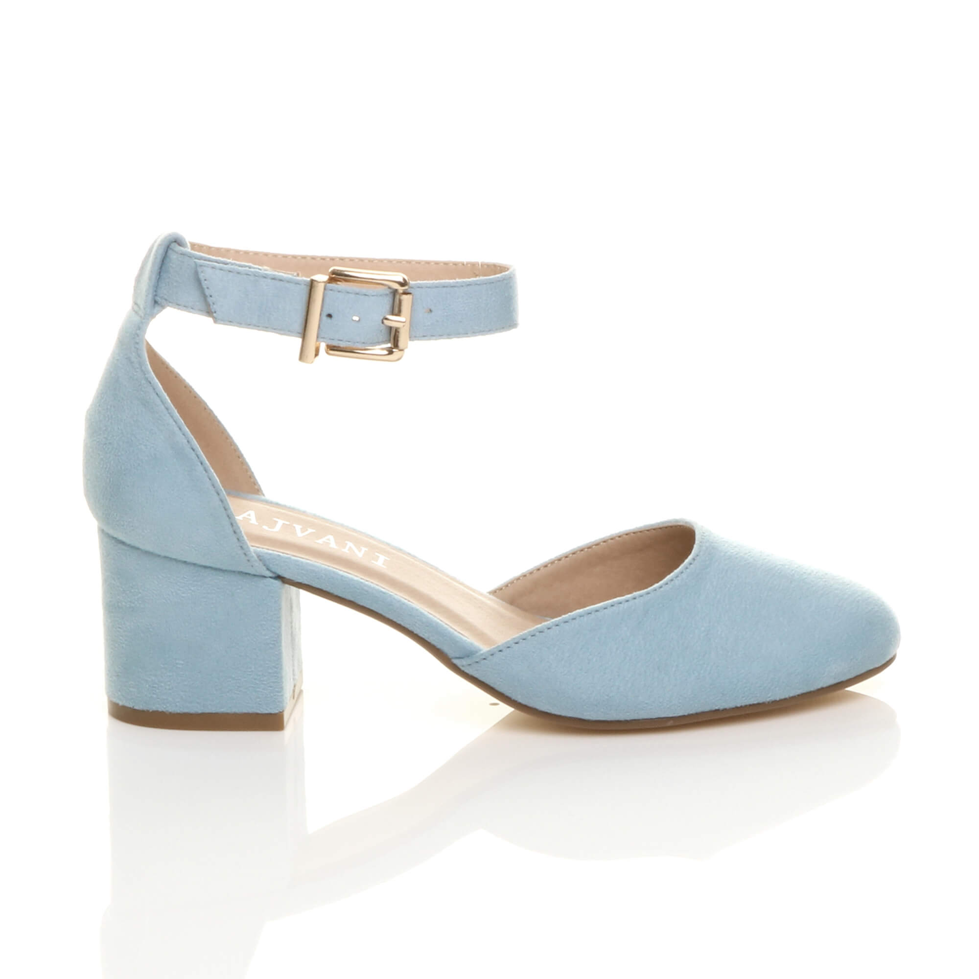 Light Blue AJVANI Light Blue Mid Block Heel Ankle Strap 2 Part Heels, Image 2 of 6