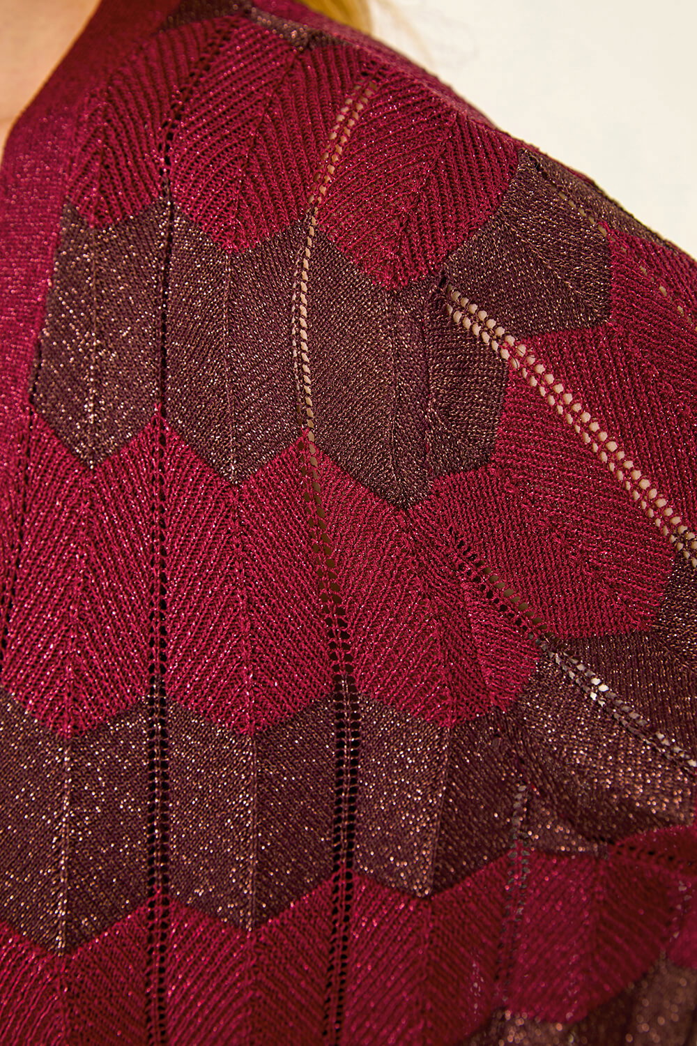 Red Shimmer Stitch Longline Knit Cardigan, Image 6 of 5