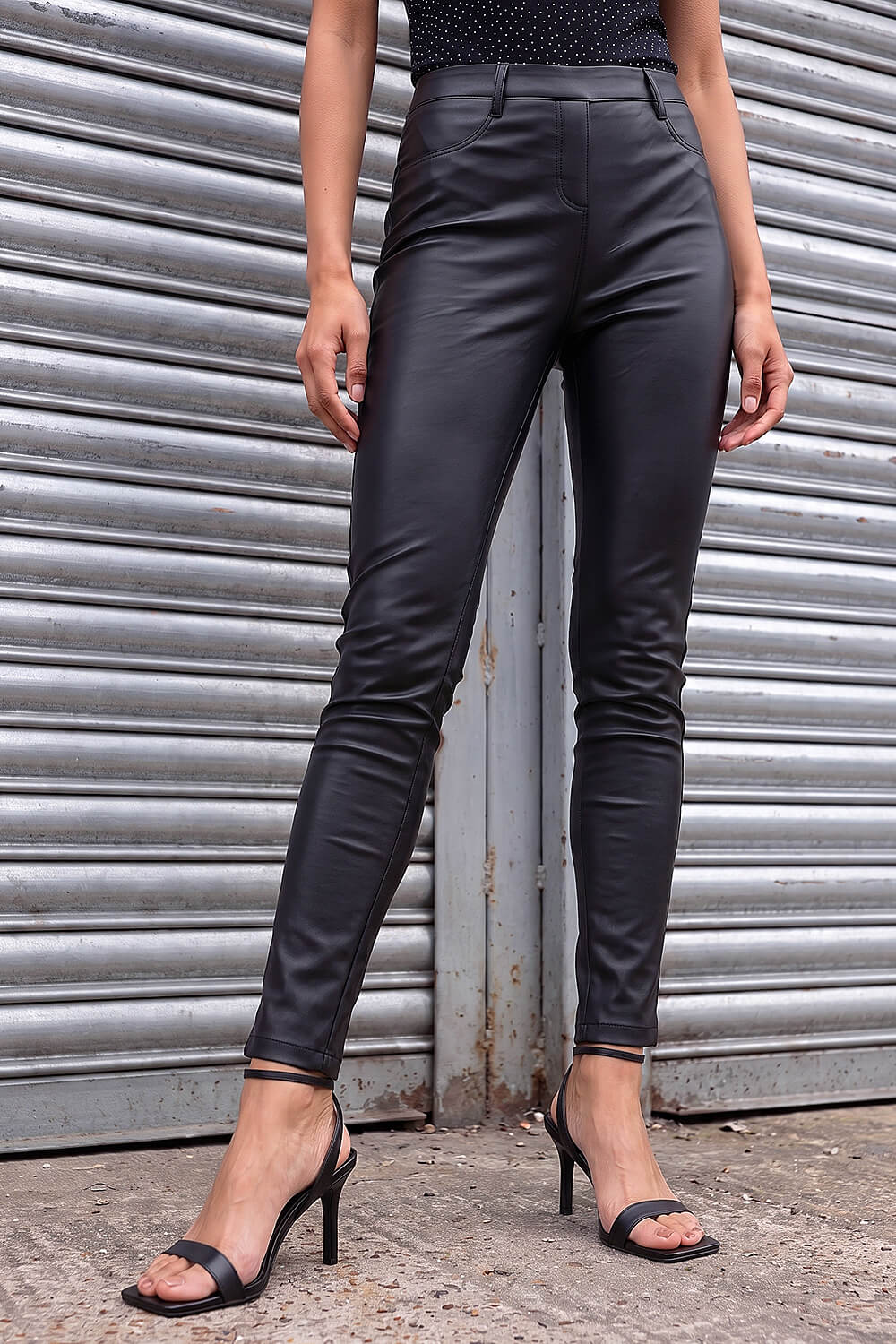Roman Women's Black Coated Faux Leather Jeggings Size 32