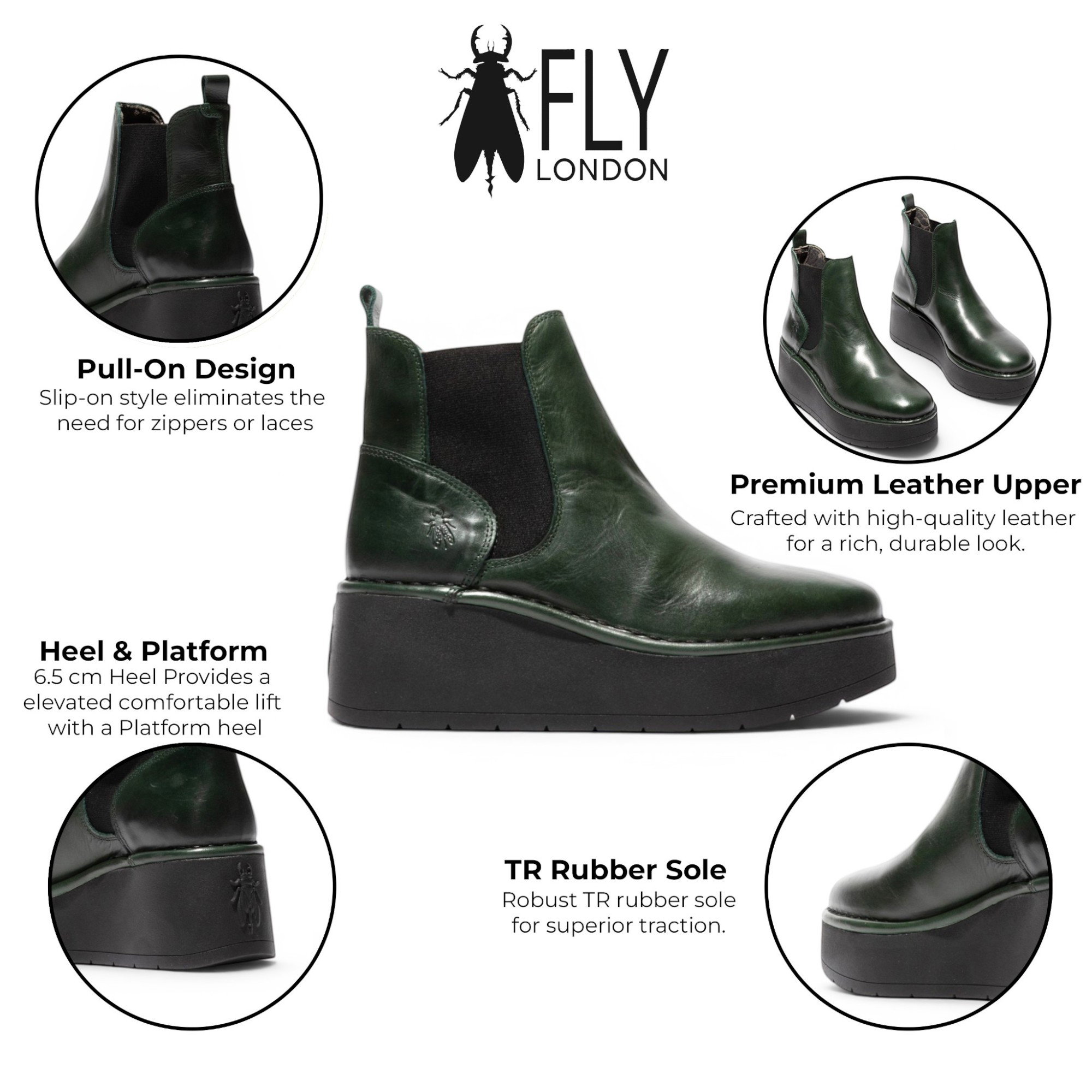 Green Womens MES 2 Calf Leather Zip Boots, Image 2 of 5