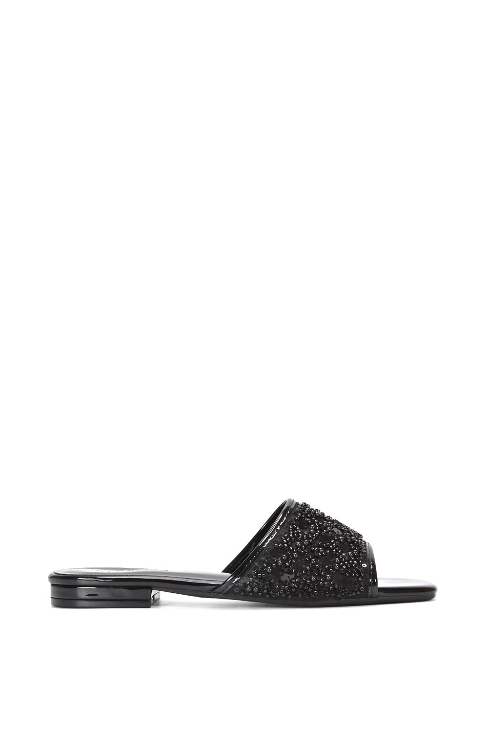 Black XY LONDON Black 'Ziva' Embroidered Sequin Slip On Slider Sandals, Image 1 of 6