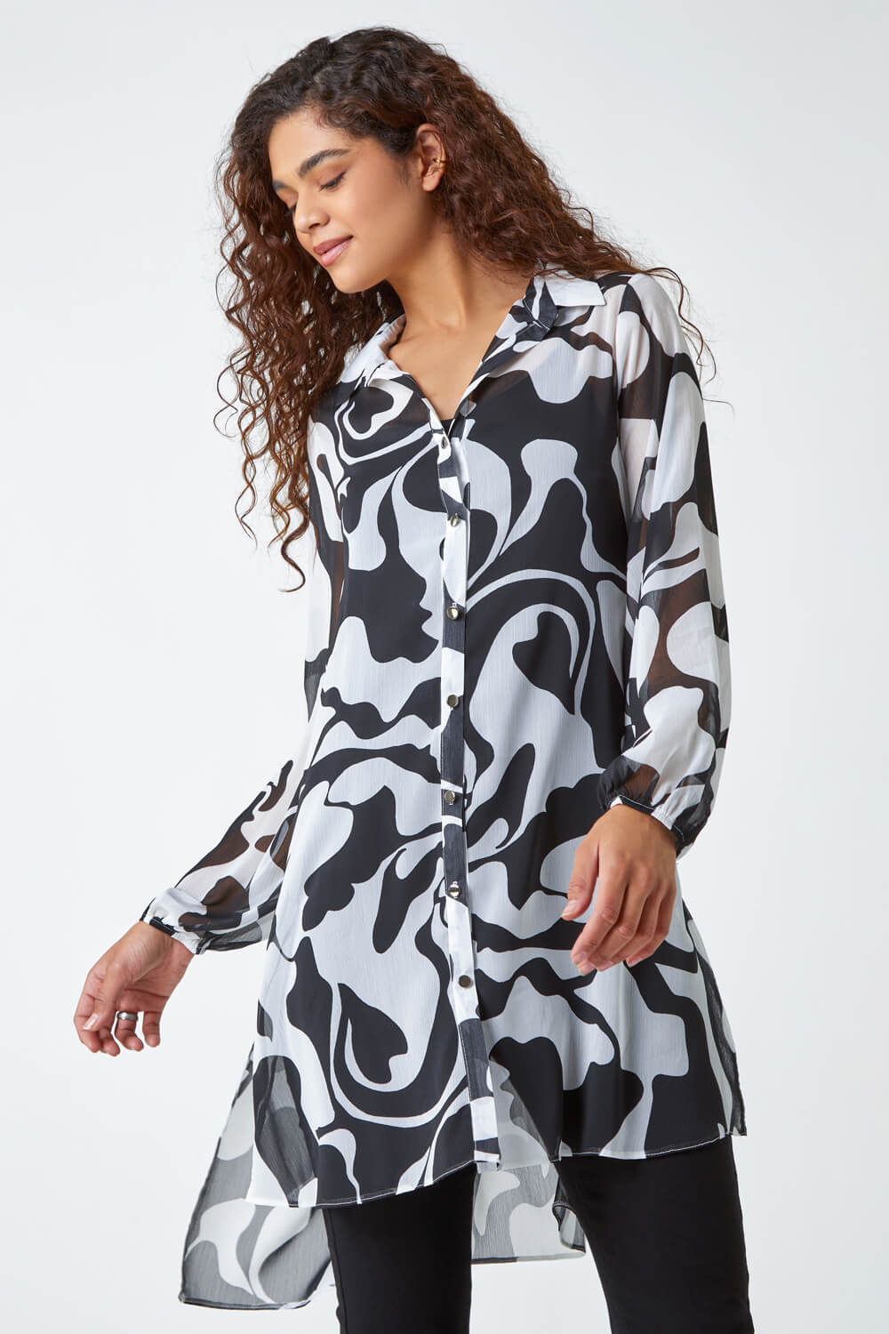 Roman Women's Ivory Abstract Print Longline Blouse Size 12