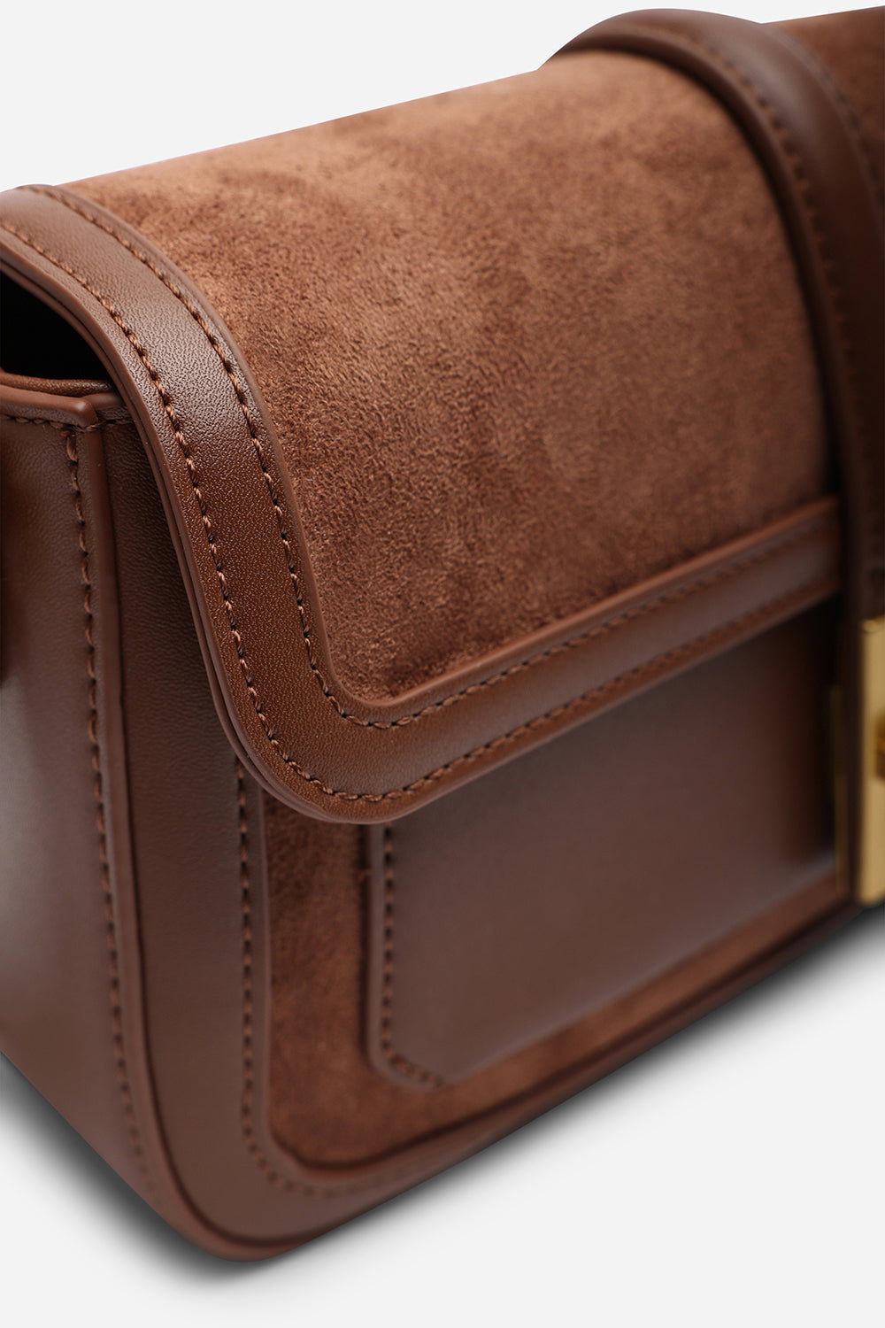 Brown Coral Suede Structured Shoulder Bag with Gold Lock, Image 8 of 8