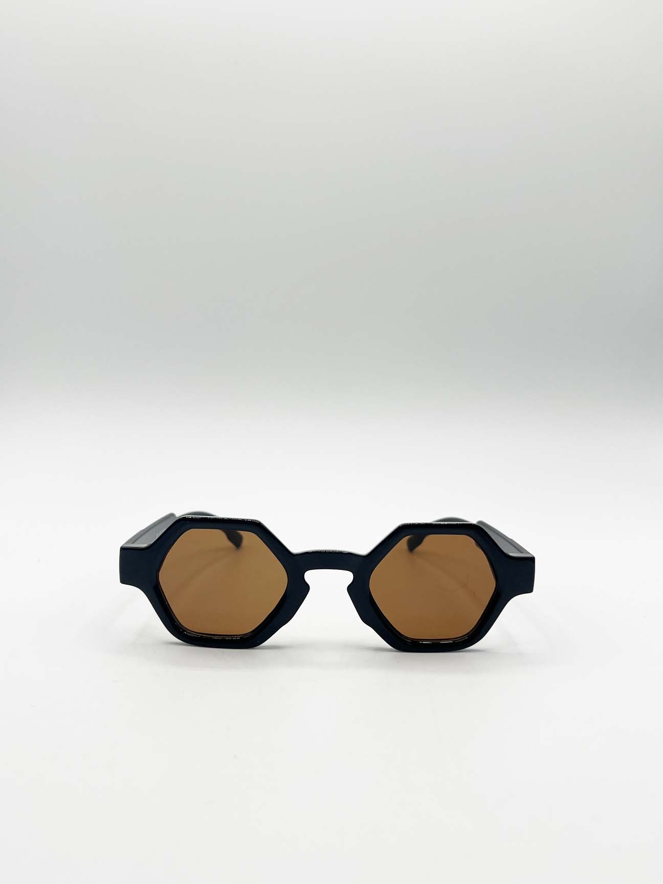 Black Round Hexagon Sunglasses, Image 2 of 6
