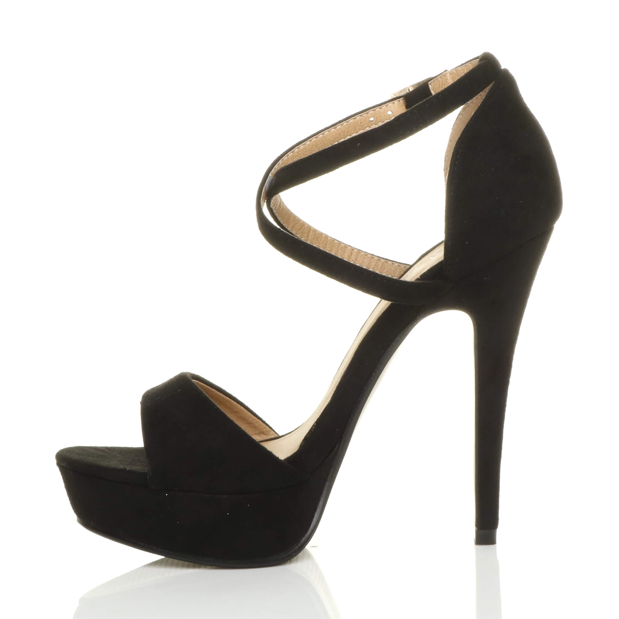 Black AJVANI Black High Heel Crossed Straps Platform Sandals, Image 3 of 6