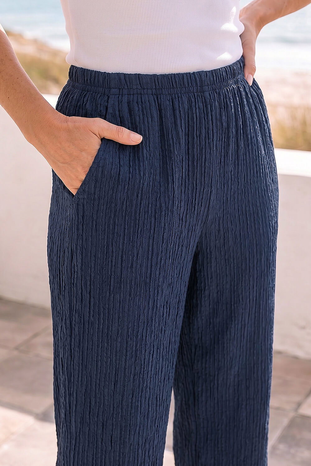 Navy Classic Crinkle Crop Trouser, Image 5 of 5