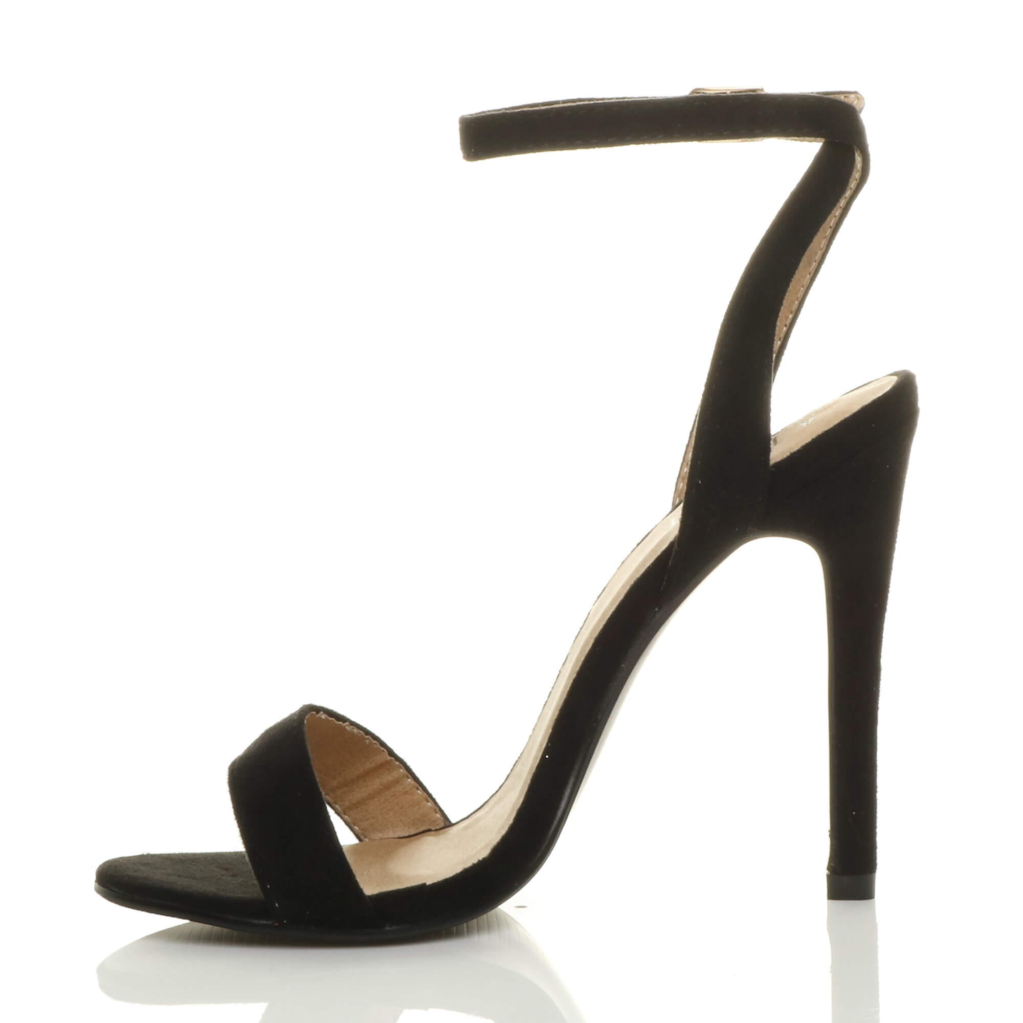 Black AJVANI Black High Heel Ankle Strap Barely There Sandals, Image 3 of 6