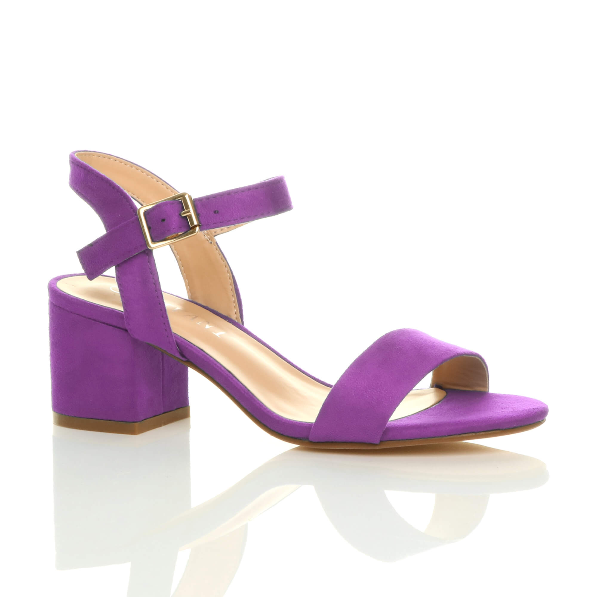 Purple AJVANI Purple Mid Block Heel Strappy Sandals, Image 1 of 5