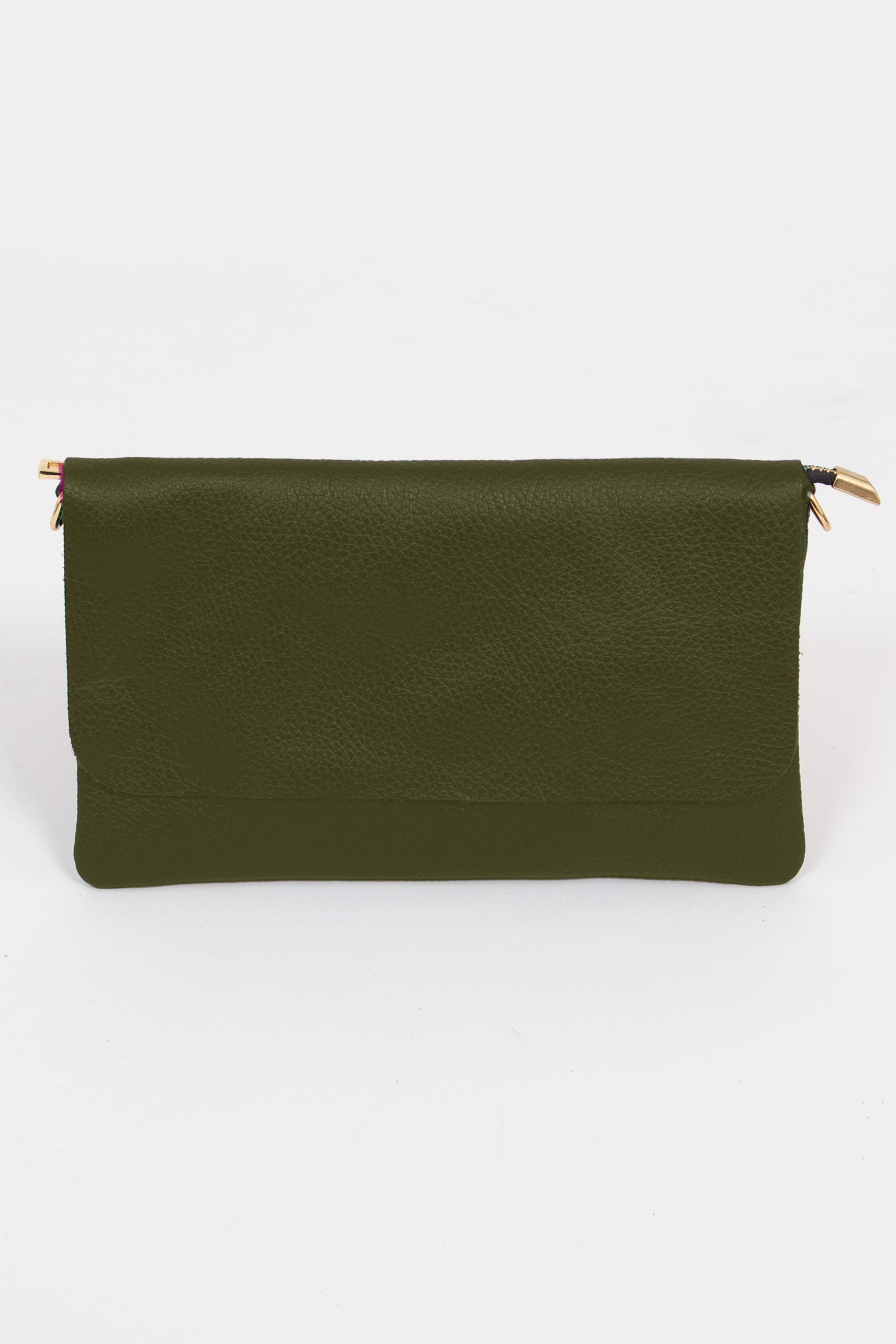 Khaki Italian Leather Clutch Bag, Image 1 of 3
