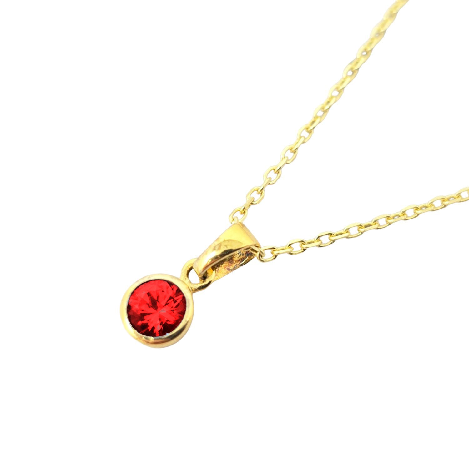 Red Mini Round Garnet January Birthstone Pendant Necklace