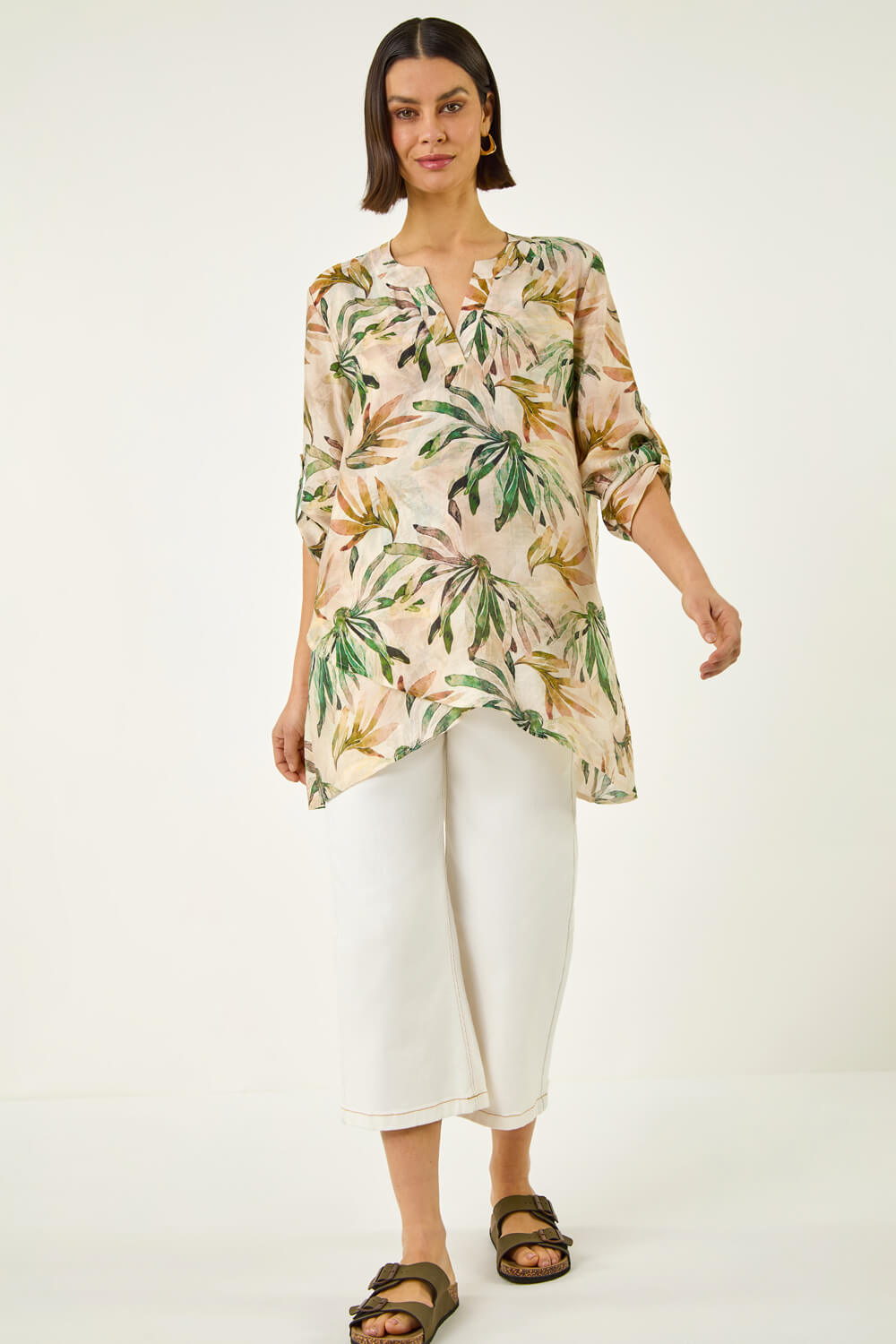 Green Leaf Wrap Hem Tunic Top, Image 4 of 5