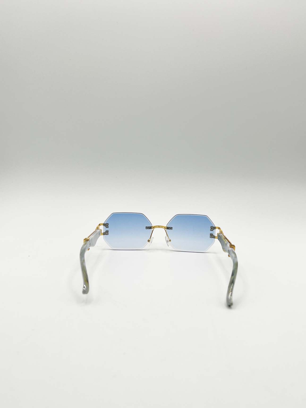 Blue Rimless Oval Geometric Sunglasses, Image 6 of 6