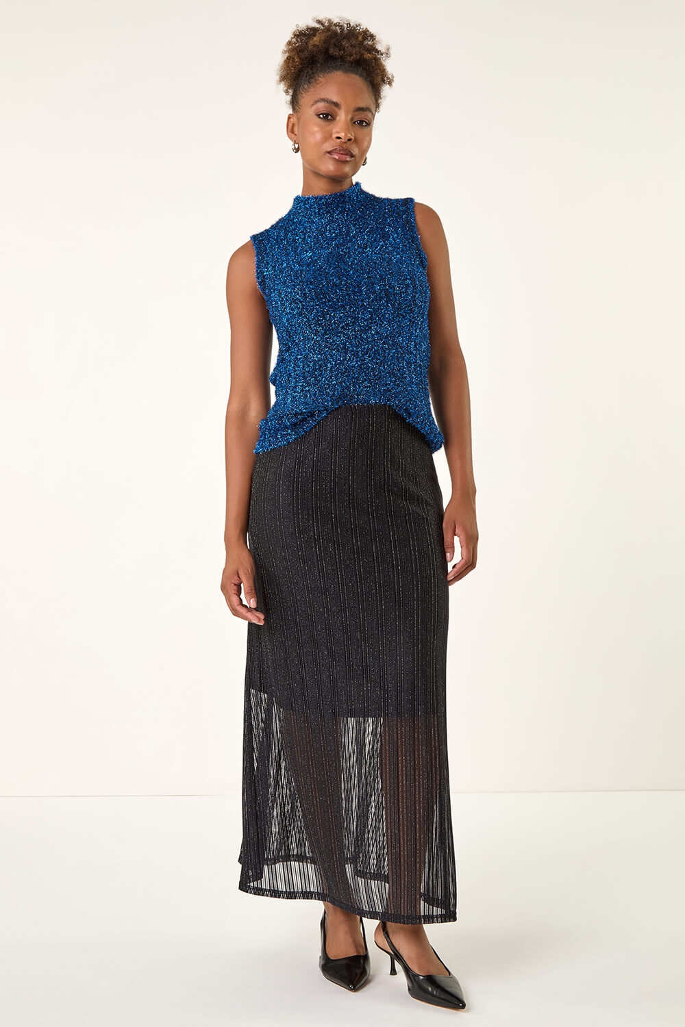 Black Shimmer Overlay Skirt, Image 4 of 5