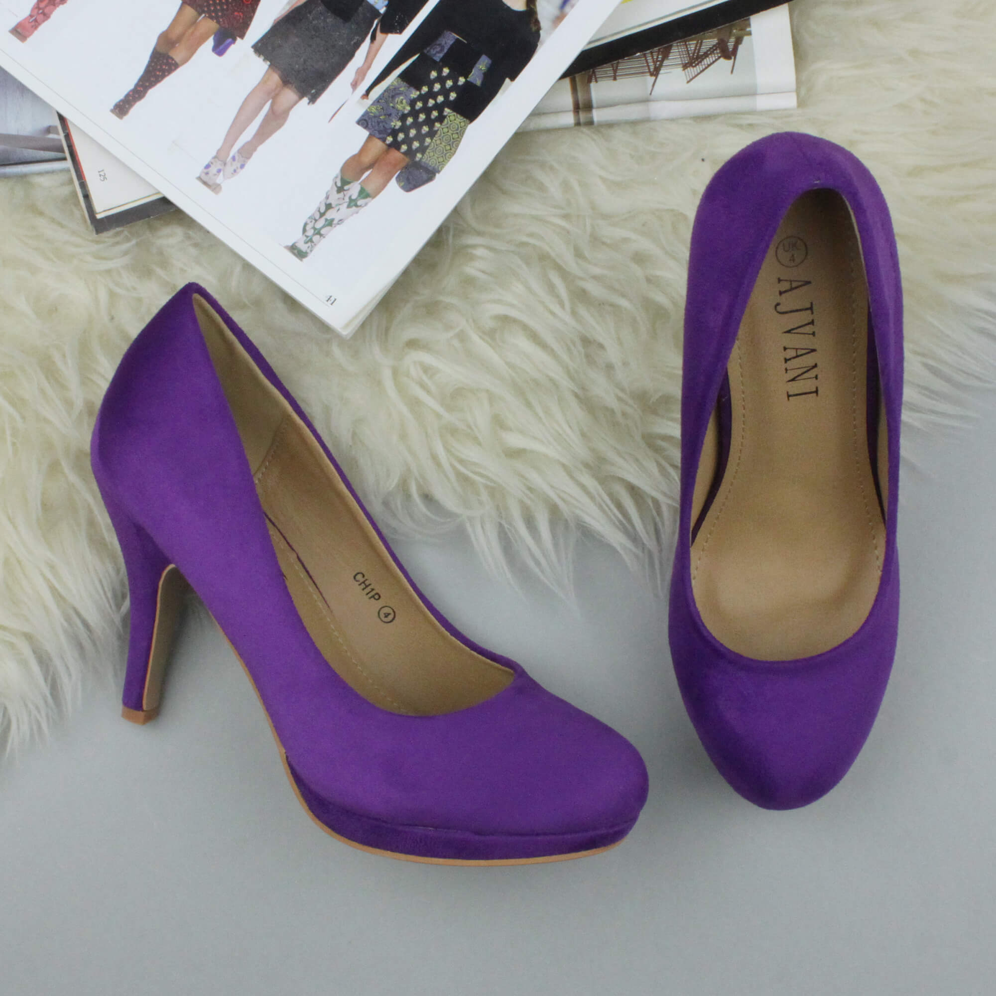 Purple Mid High Heel Court Shoes, Image 4 of 6