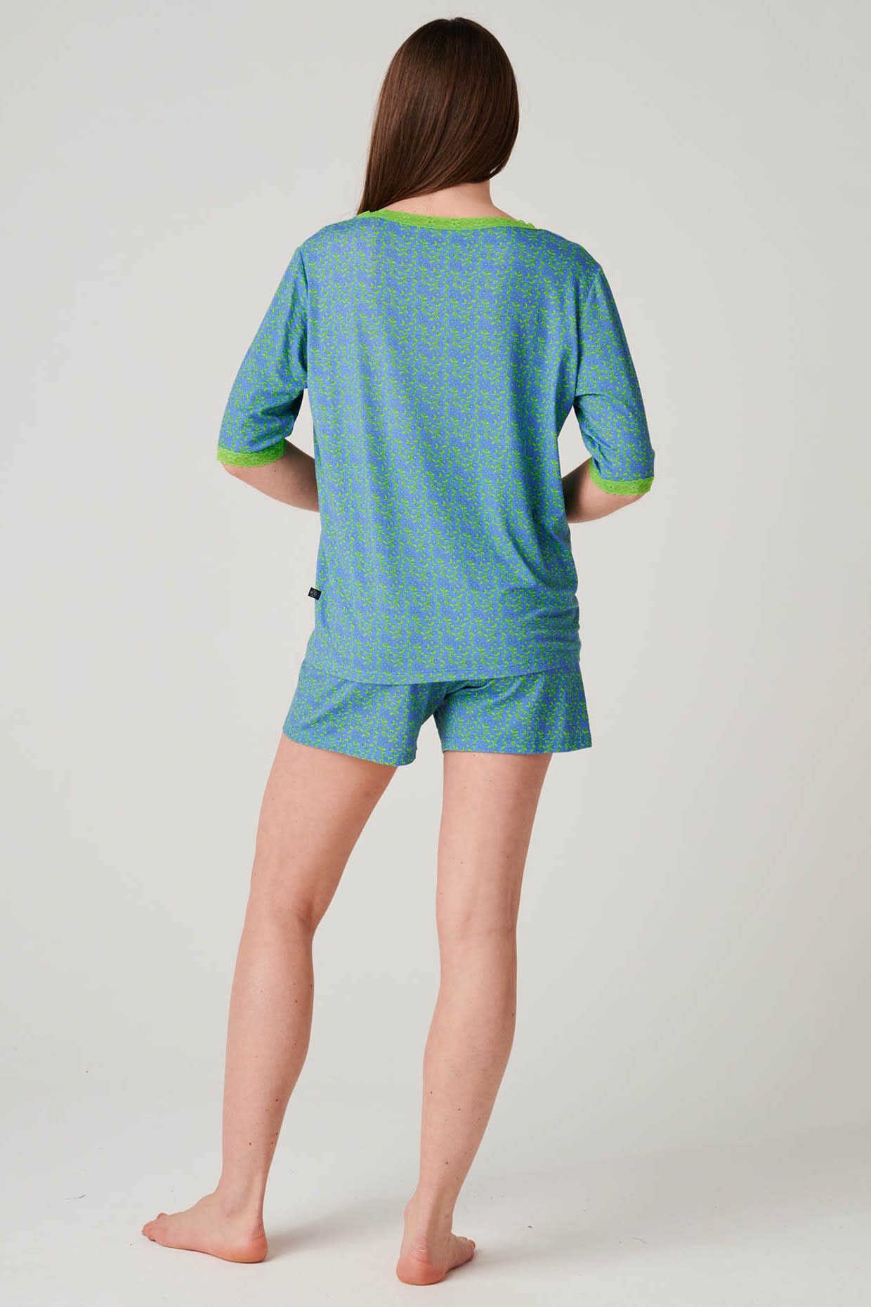 Blue Fluorescent "Blooming Fabulous" Bamboo Lace Short Pyjama Set, Image 3 of 6