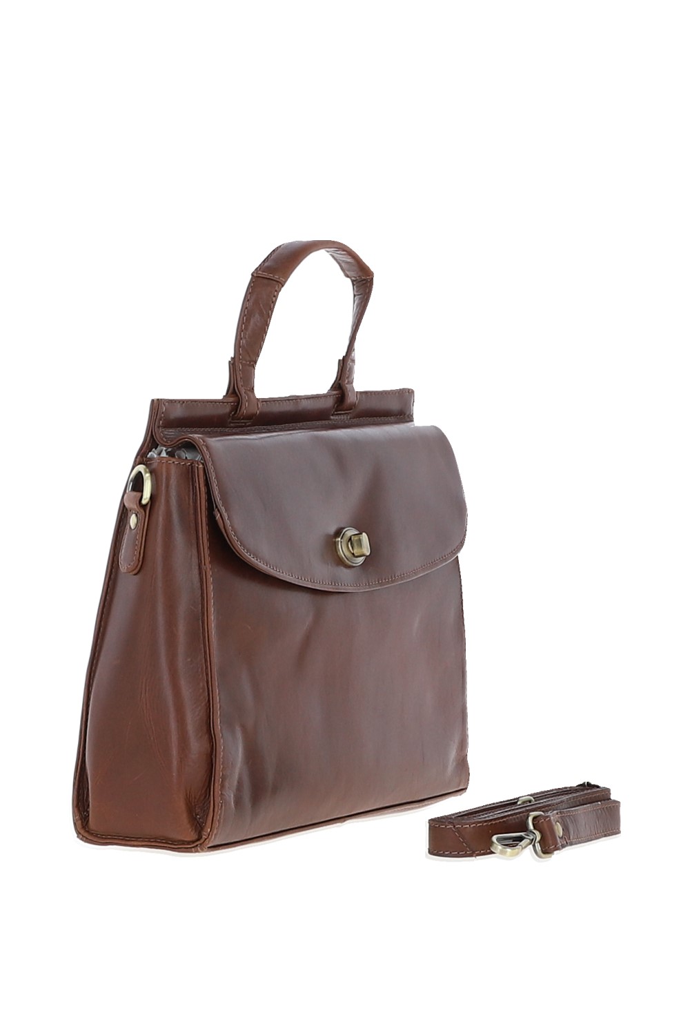Brown Large Real Leather Grab Bag, Image 4 of 4