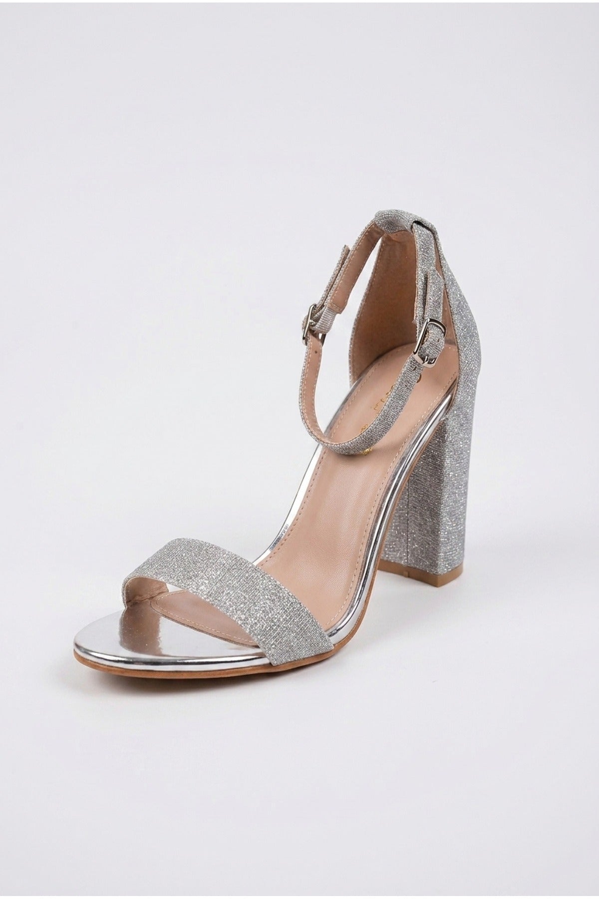 Silver Odette Glittery Block Heel Ankle Sandals, Image 2 of 5