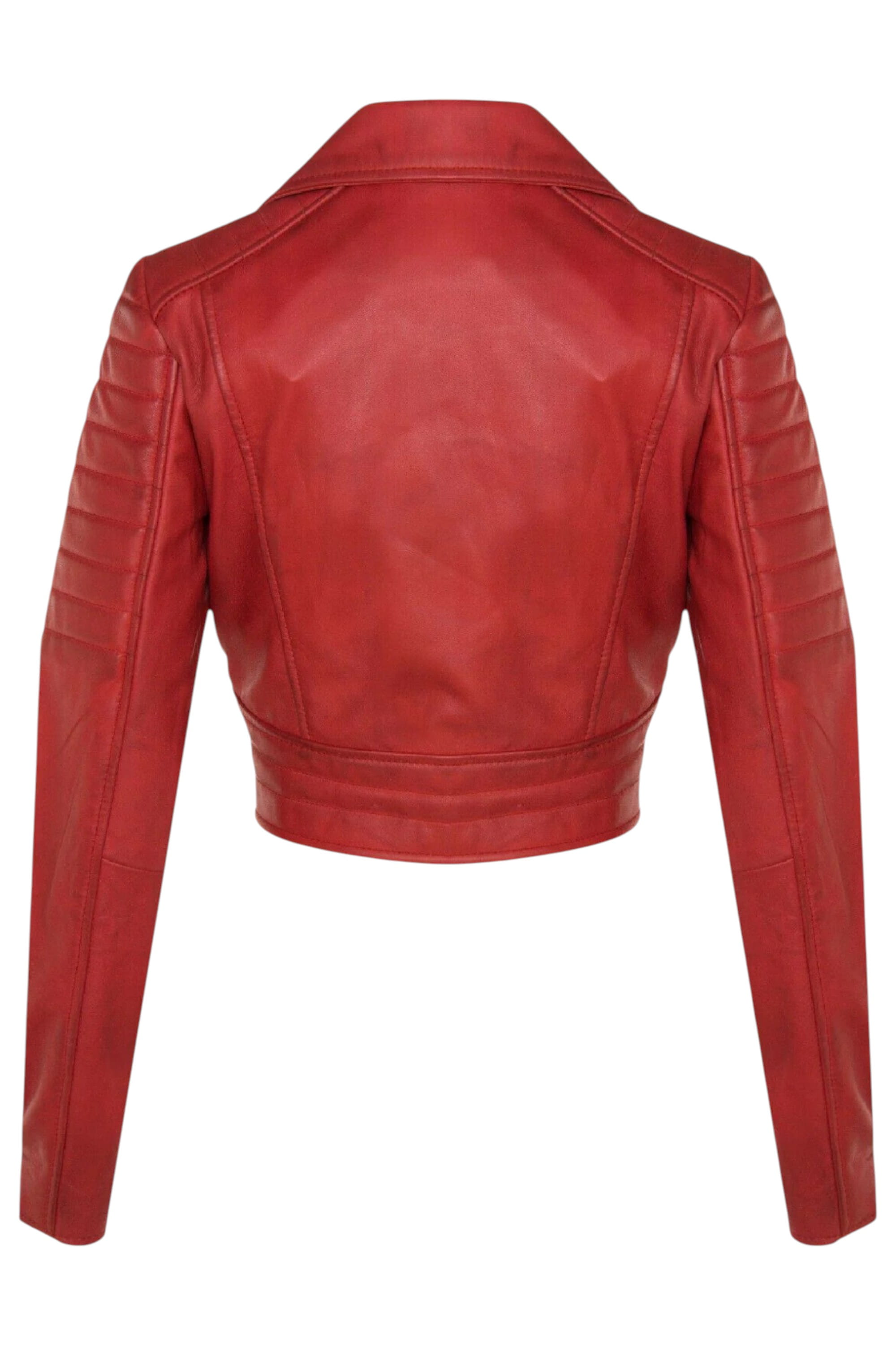 Red Infinity Leather Red Brando Cropped Leather Jacket-Longtown, Image 4 of 6