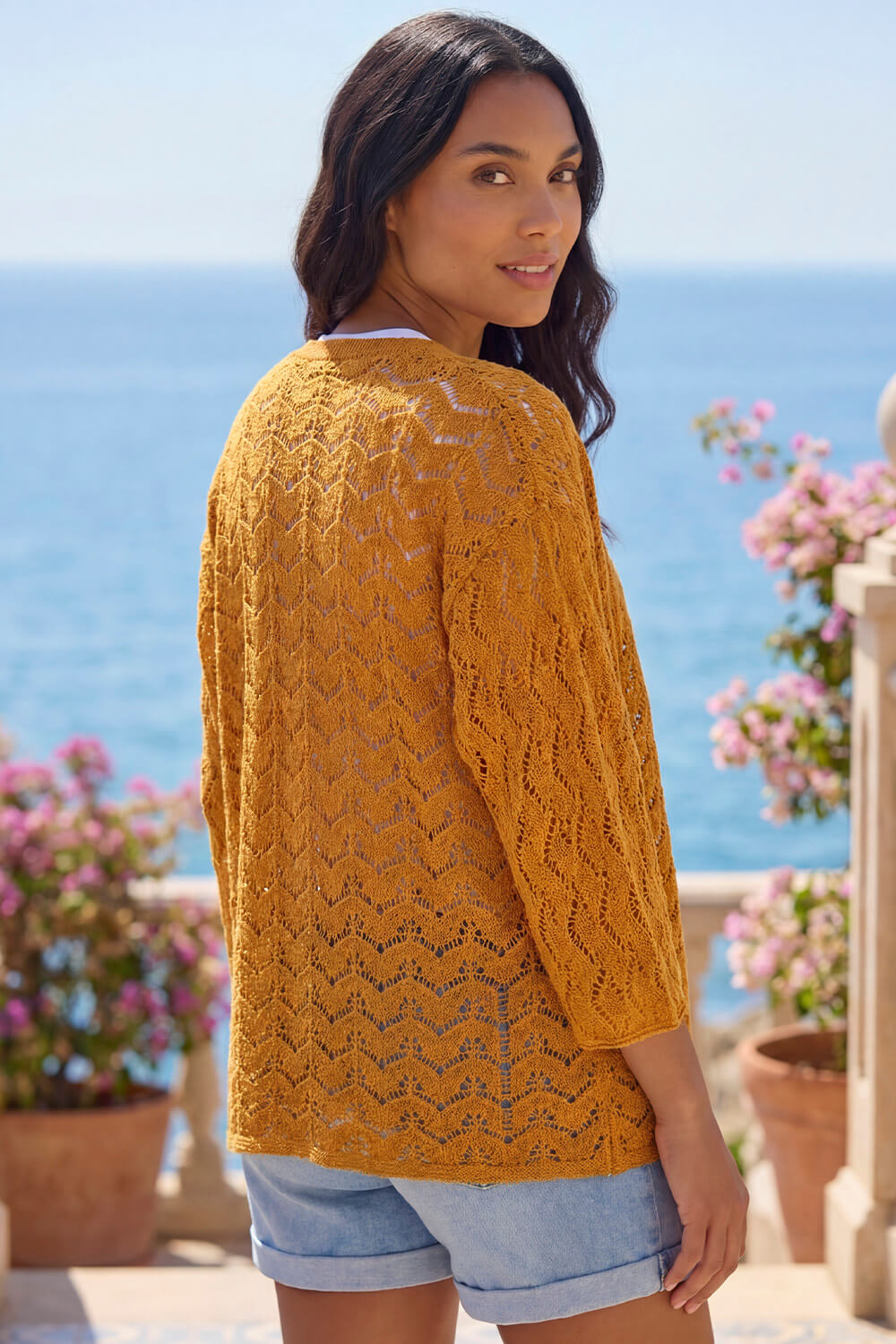 Orange Wave Stitch Detail Knit Cardigan, Image 4 of 4