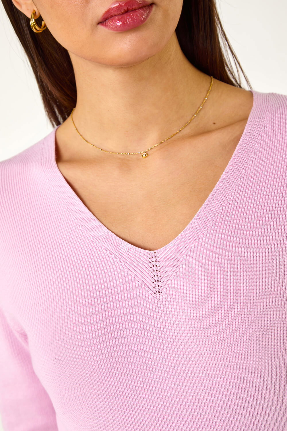Pink Soft Knit V-Neck Jumper, Image 6 of 5
