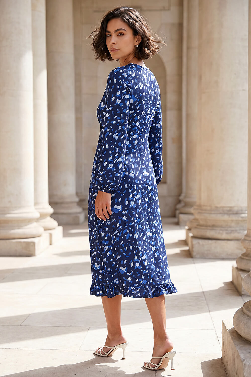 Blue Abstract Keyhole Dress, Image 4 of 4