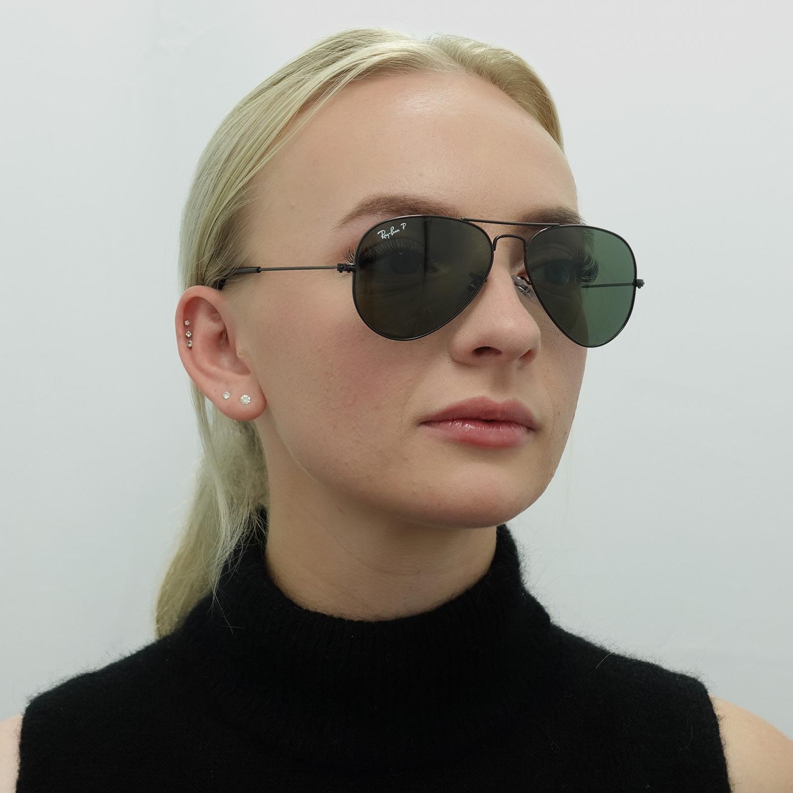 Black Aviator Black Green Polarized Aviator 3025 Sunglasses, Image 6 of 6