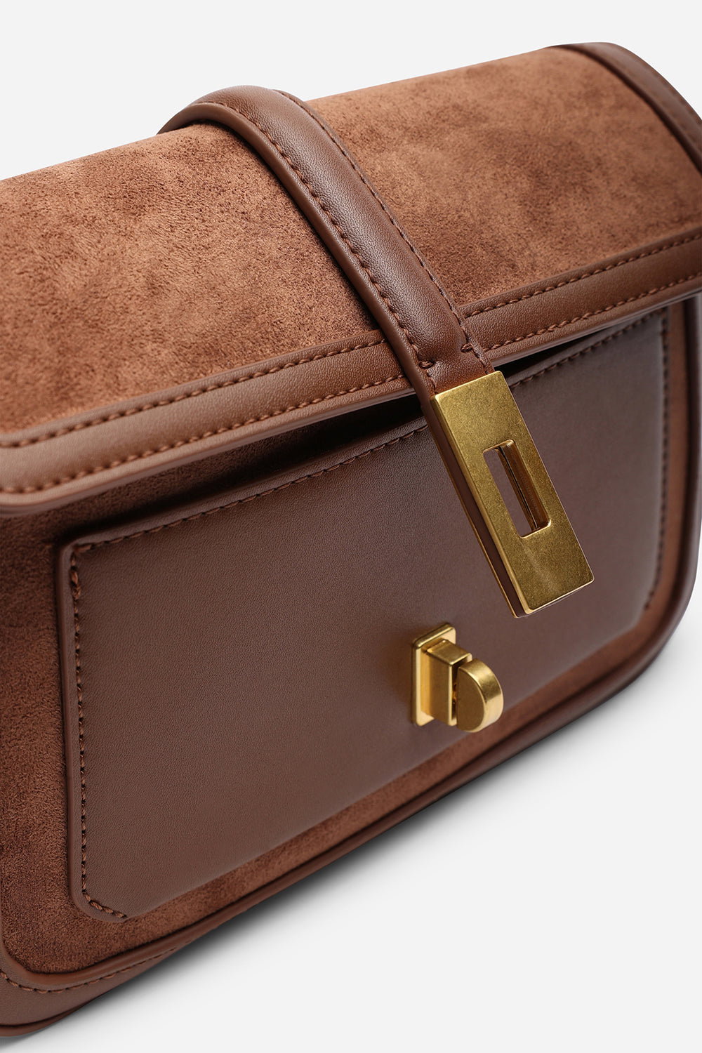 Brown Coral Suede Structured Shoulder Bag with Gold Lock, Image 7 of 8