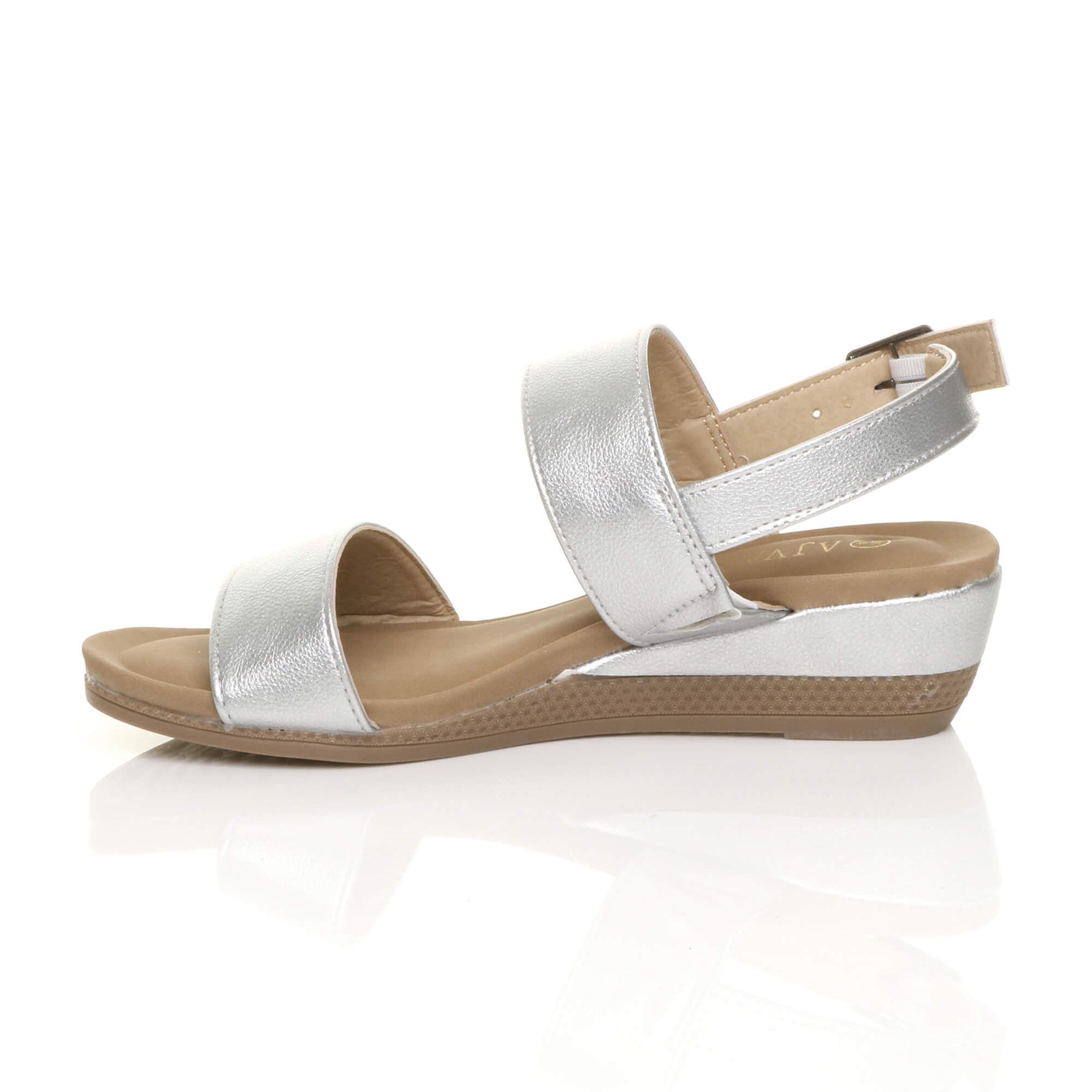 Silver AJVANI Silver Mid Wedge Heel Strappy Slingback Sandals, Image 3 of 6