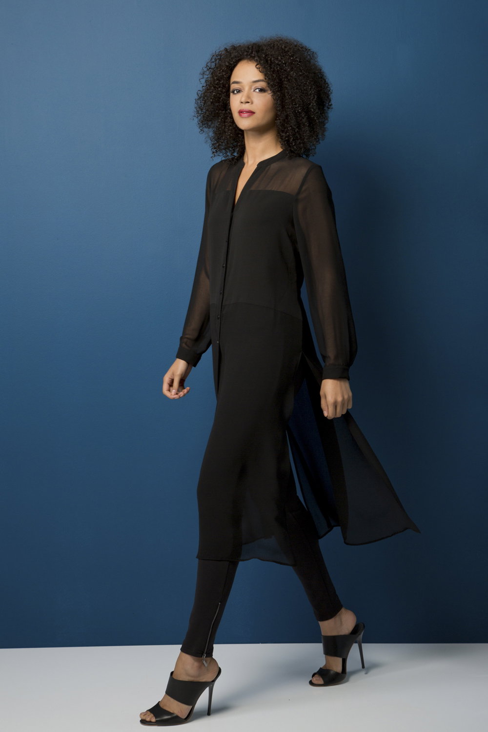 Black Longline Chiffon Blouse, Image 1 of 7