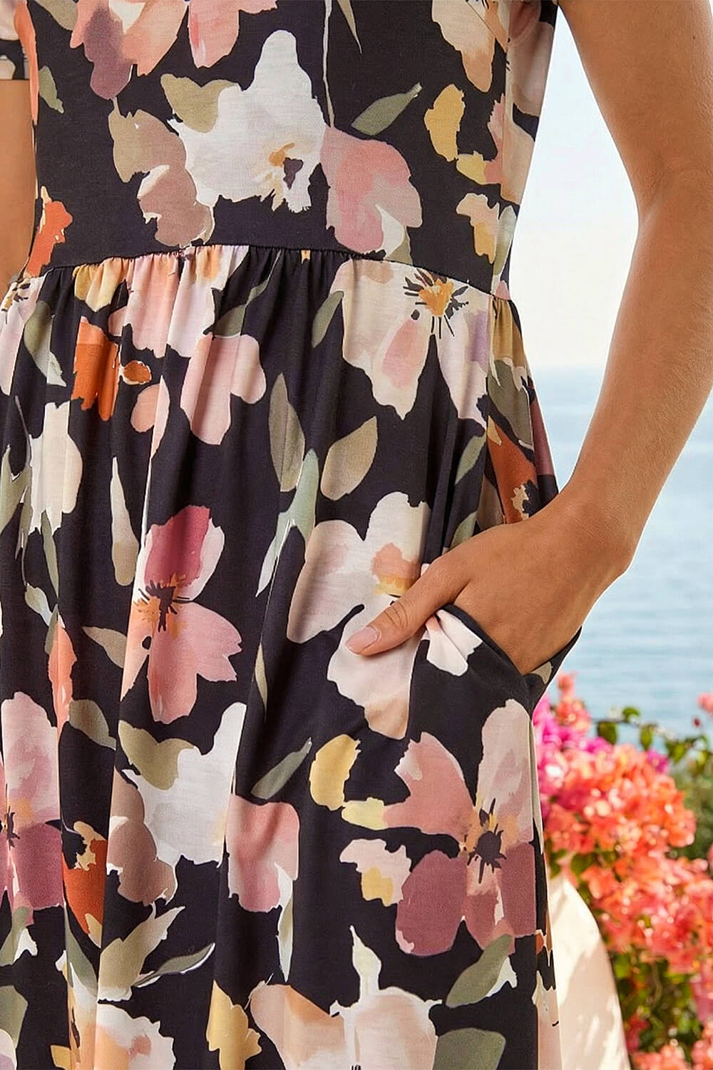 Rose Petite Floral Pocket Midi Dress, Image 5 of 4