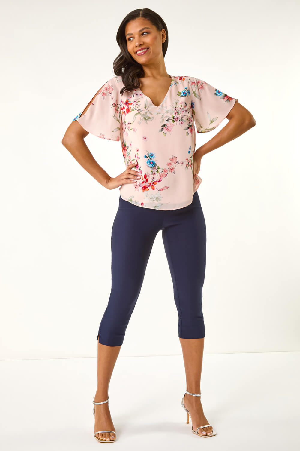 Light Pink Floral Angel Sleeve Top, Image 3 of 5