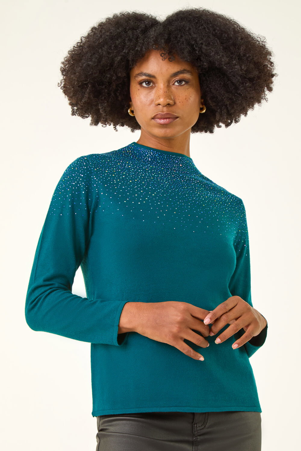 Dark Green Sparkly High Neck Knit Jumper, Image 5 of 5