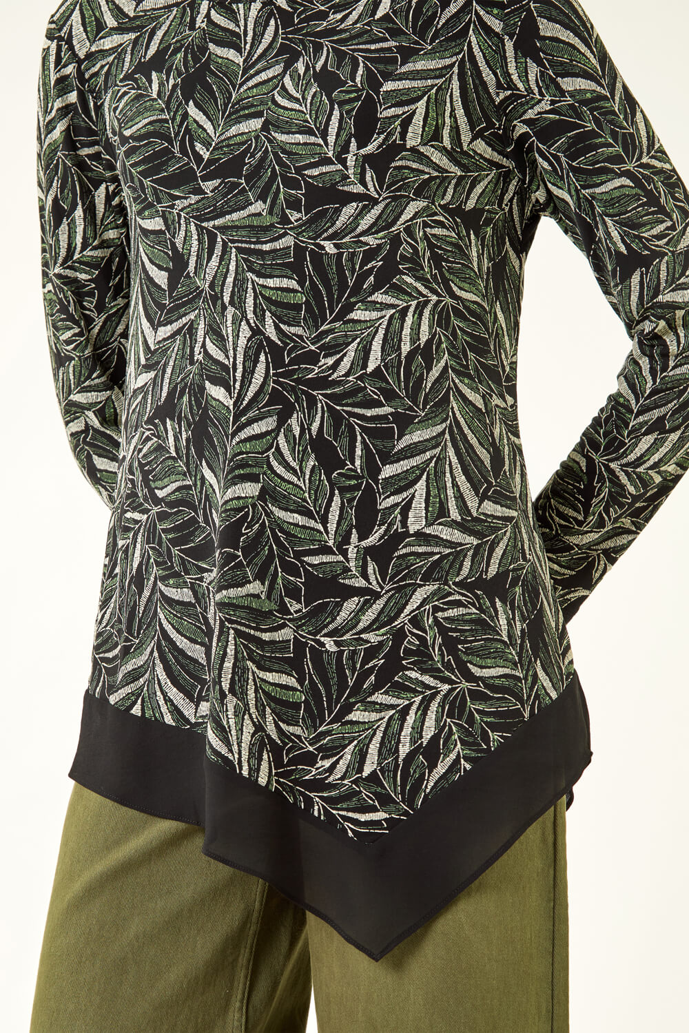Sage Leaf Puff Print Stretch Top, Image 6 of 5