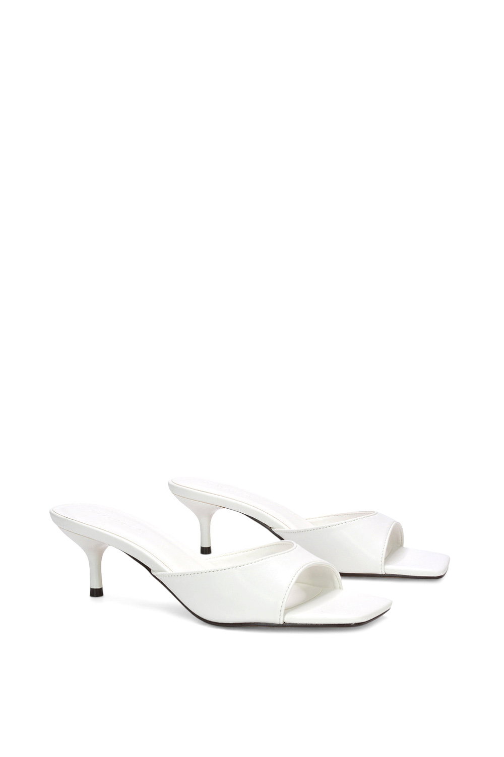 White XY LONDON White 'Jane' Square Toe Kitten Heel Slip On Heeled Sandal Mules, Image 3 of 6
