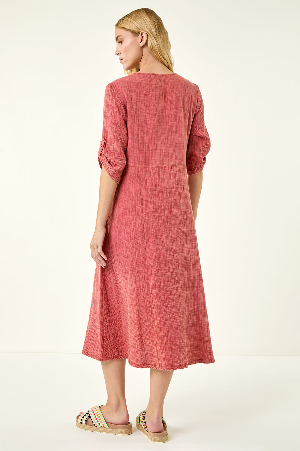 Red Textured A-Line Midi Dress, Image 4 of 5