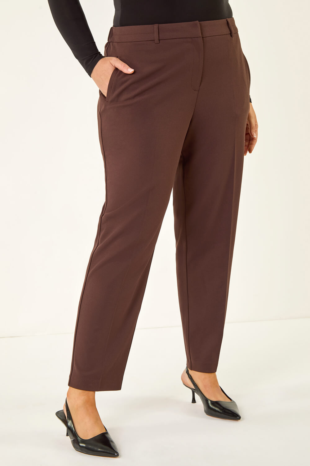 Dark Brown Curve Straight Leg Trouser, Image 5 of 7