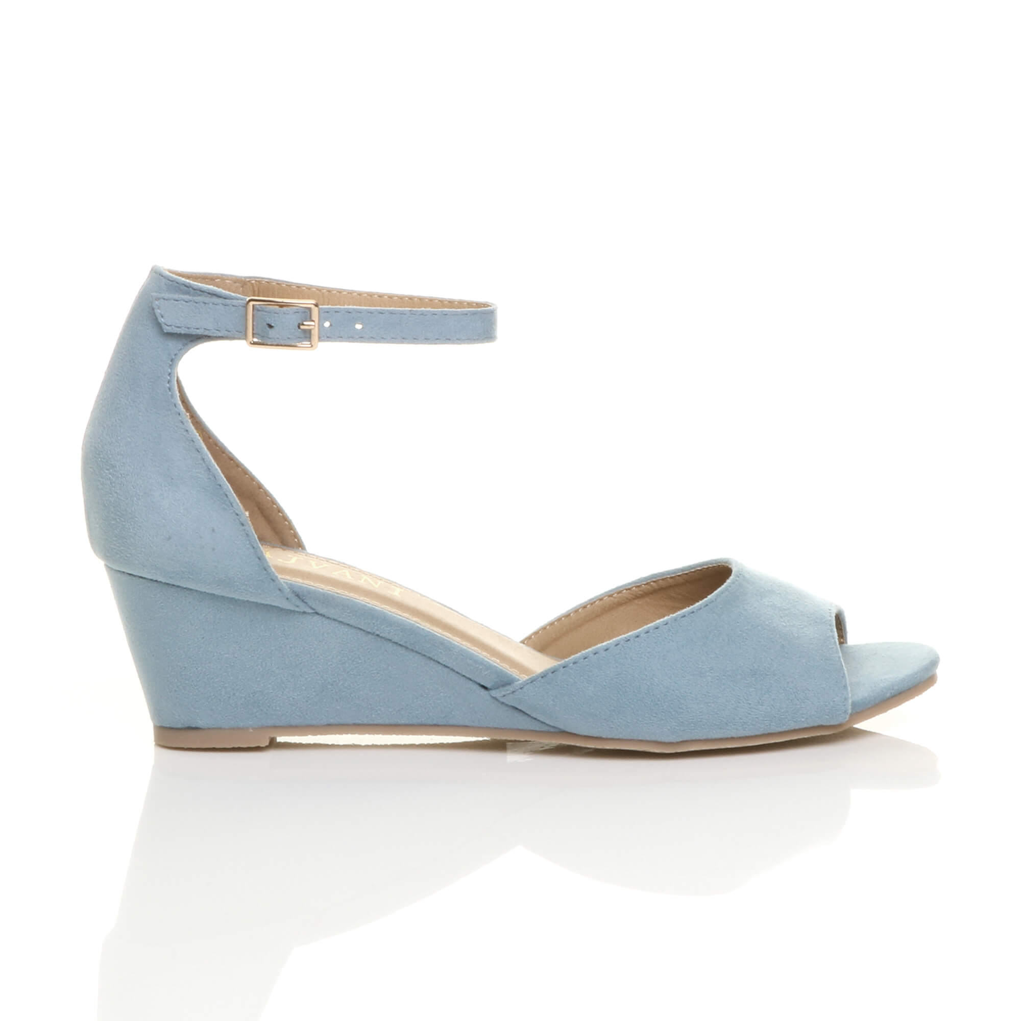 Light Blue AJVANI Light Blue Mid Wedge Heel Ankle Strap Sandals, Image 2 of 6