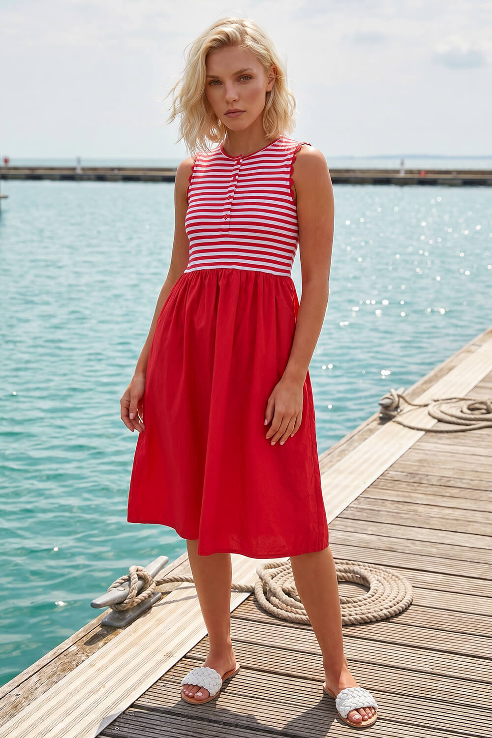 Red Petite Stripe Ribbed Midi Dress , Image 3 of 4