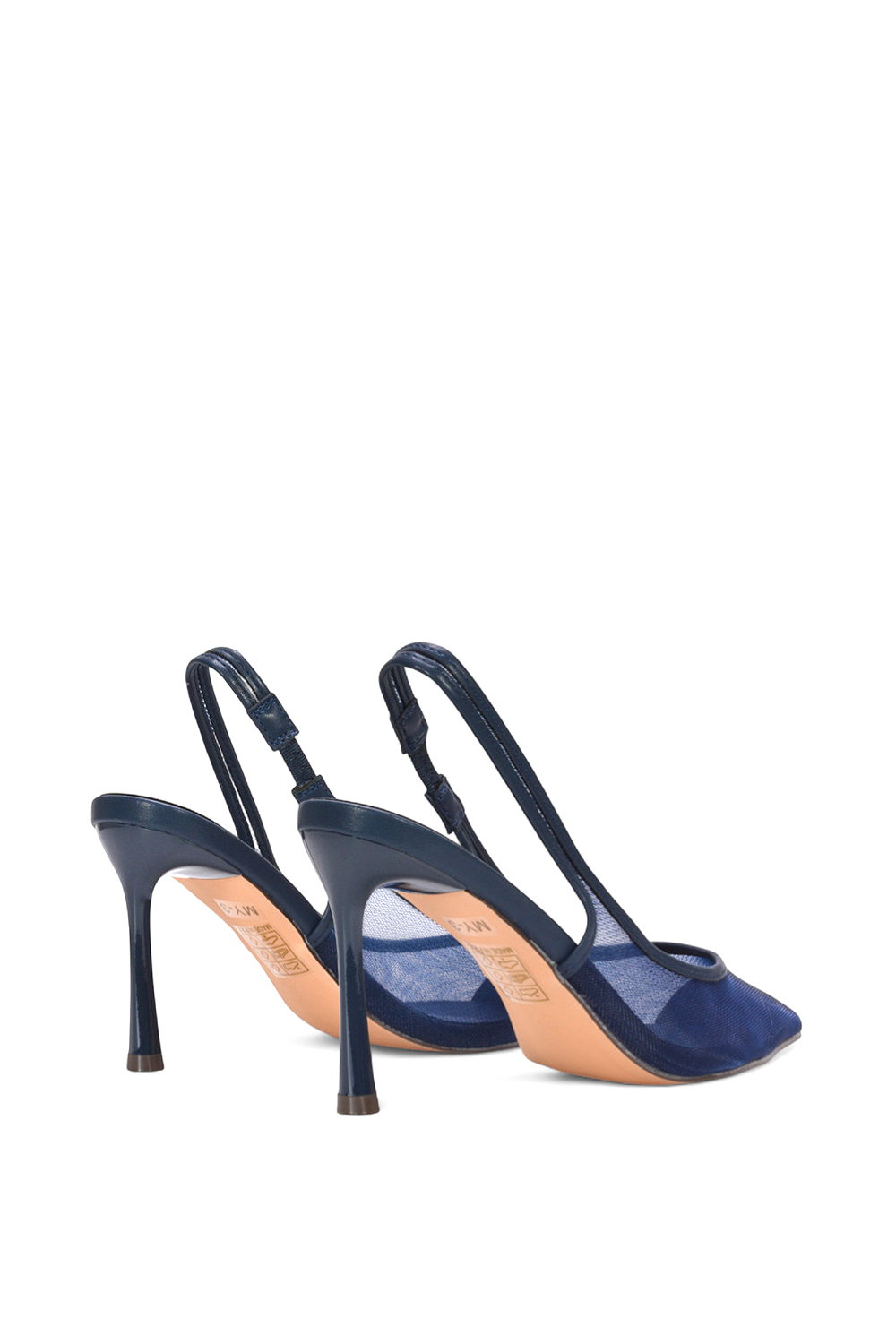 Navy XY LONDON Navy 'Caroline' Pointed Toe Mesh Slingback Court Shoe Heels, Image 3 of 5