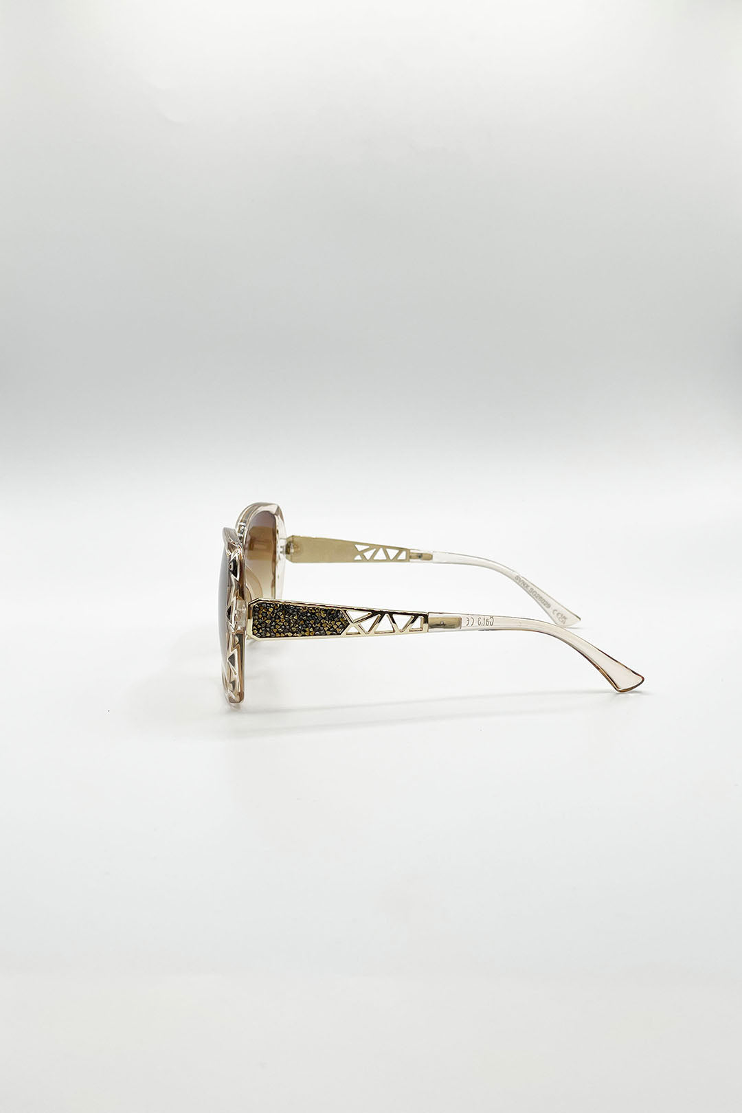 Beige SVNX Beige Round Square Side Detail Sunglasses In Champagne, Image 3 of 5