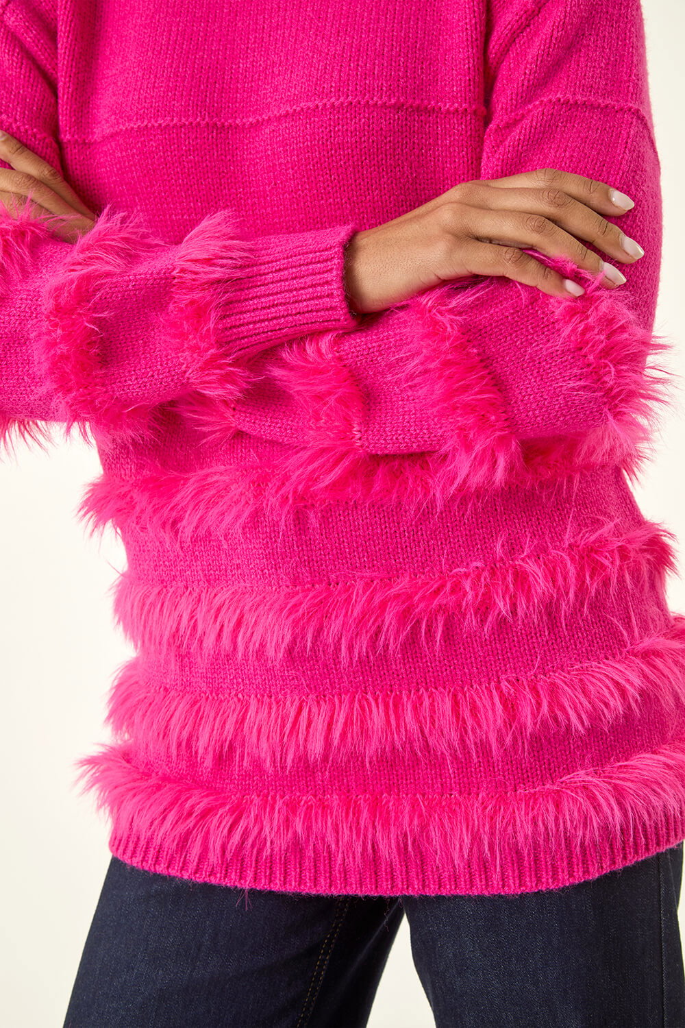 CERISE Fluffy Trim Knit Jumper, Image 6 of 5