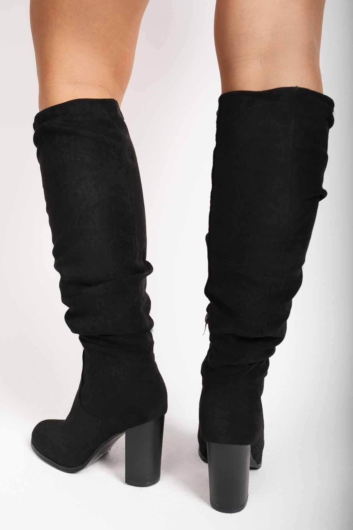 Black iKrush Black Lunara Suede Knee High Block Heel Boots, Image 4 of 8