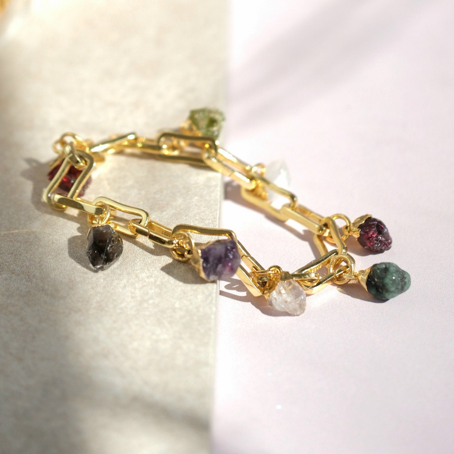 Gold Customisable Hinged Link Paperclip Charm Bracelet, Image 2 of 3