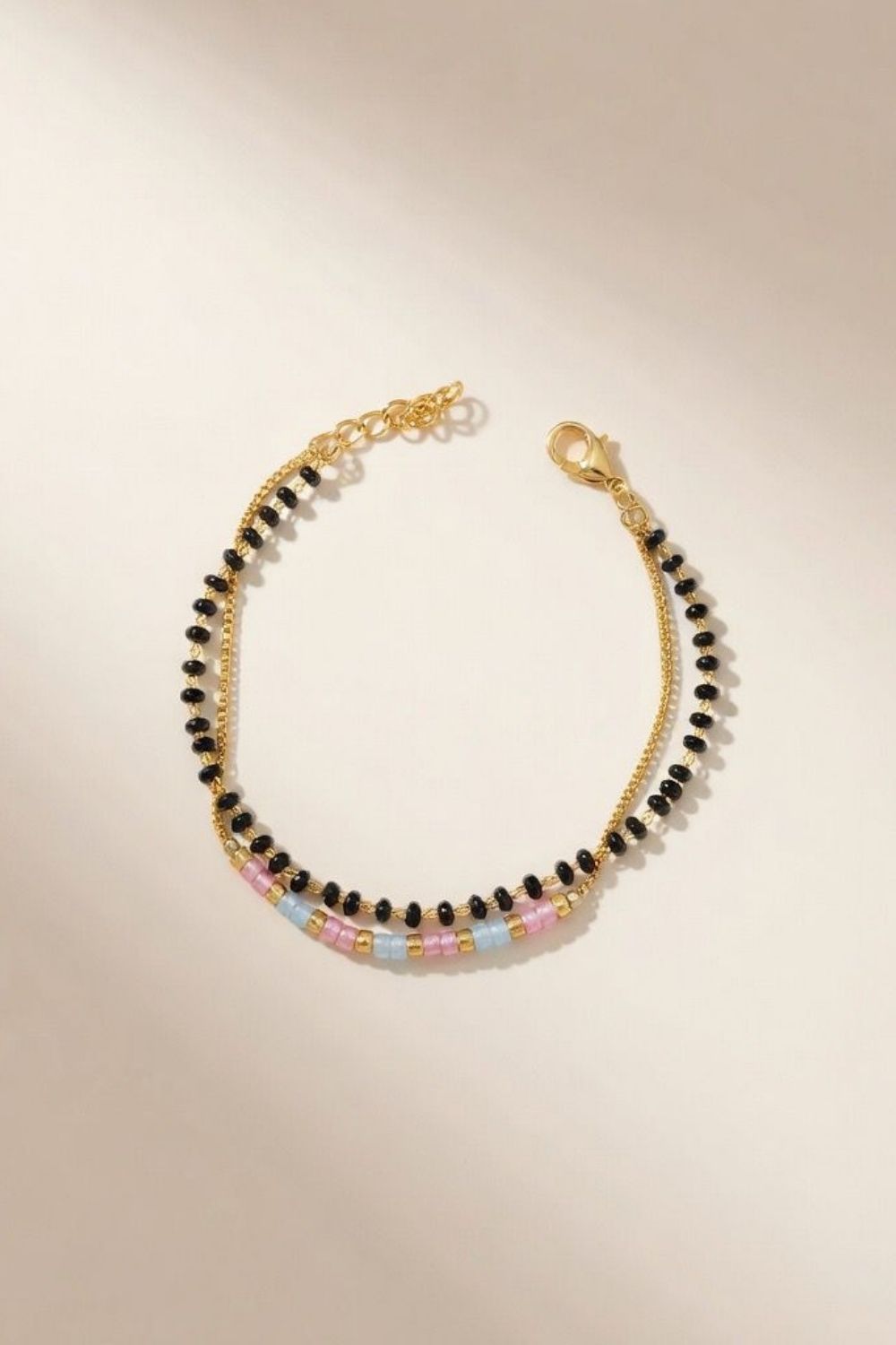 Black Two layer Black Beaded Plain Unisex Mangalsutra Bracelet, Image 1 of 1